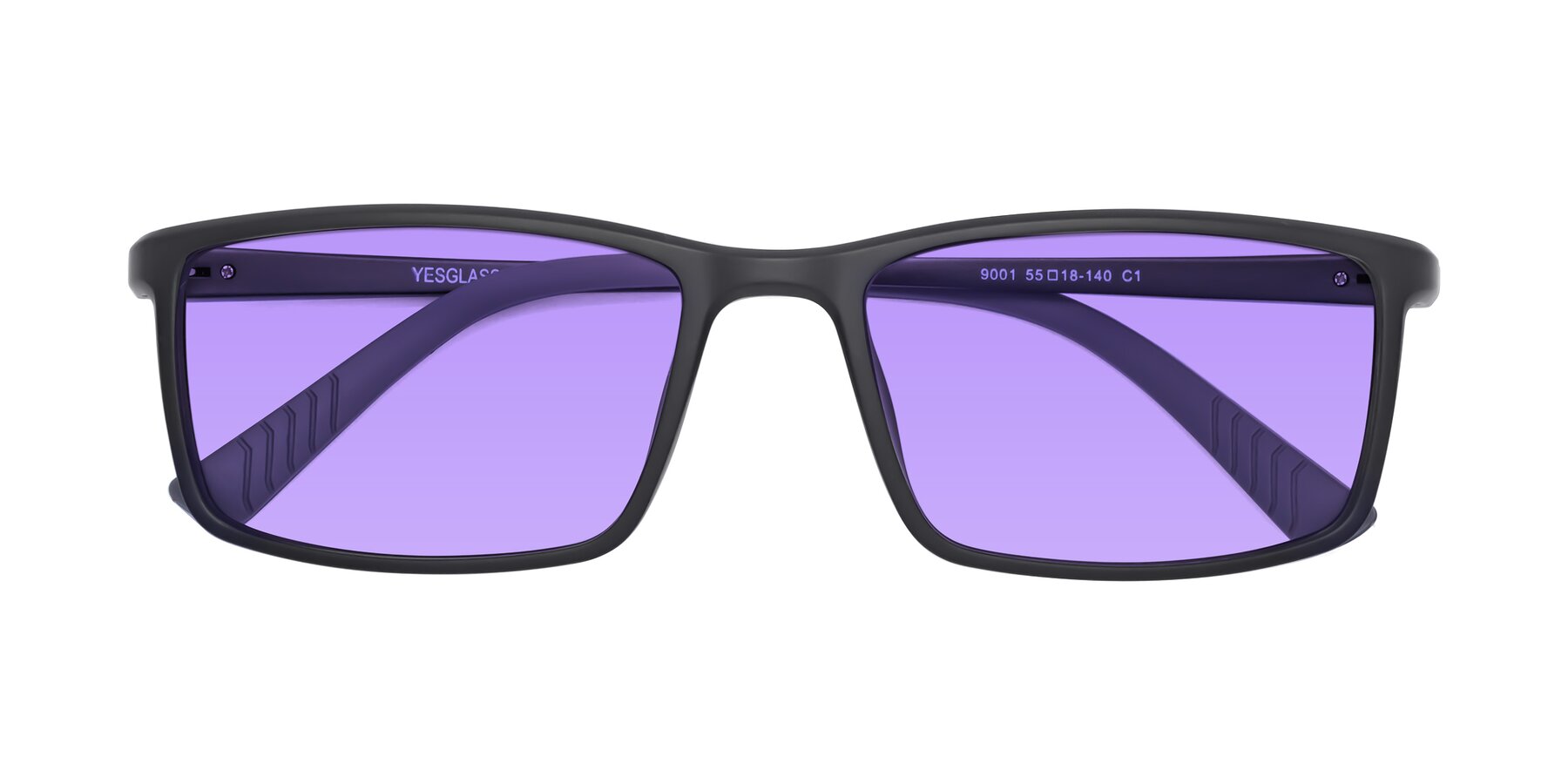 Folded Front of 9001 in Matte Black with Medium Purple Tinted Lenses