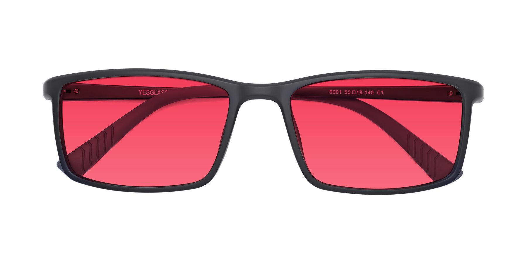 Folded Front of 9001 in Matte Black with Red Tinted Lenses