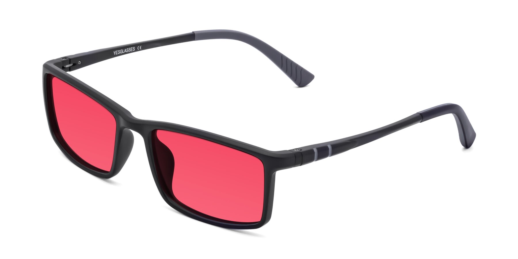 Angle of 9001 in Matte Black with Red Tinted Lenses