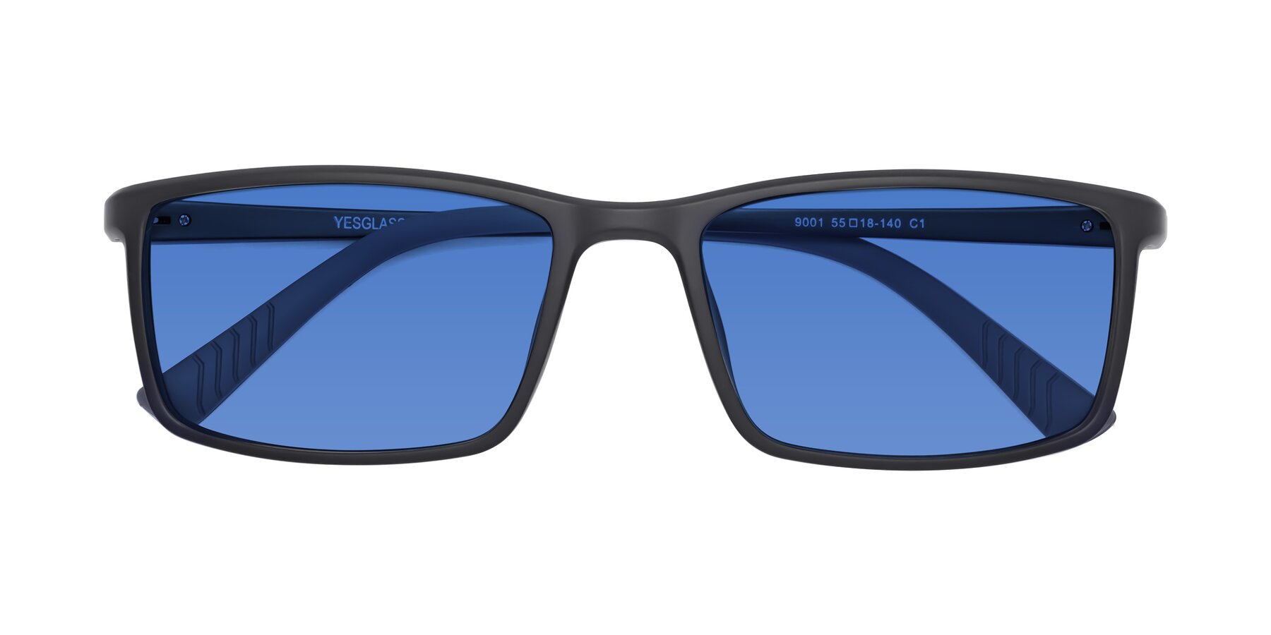 Folded Front of 9001 in Matte Black with Blue Tinted Lenses