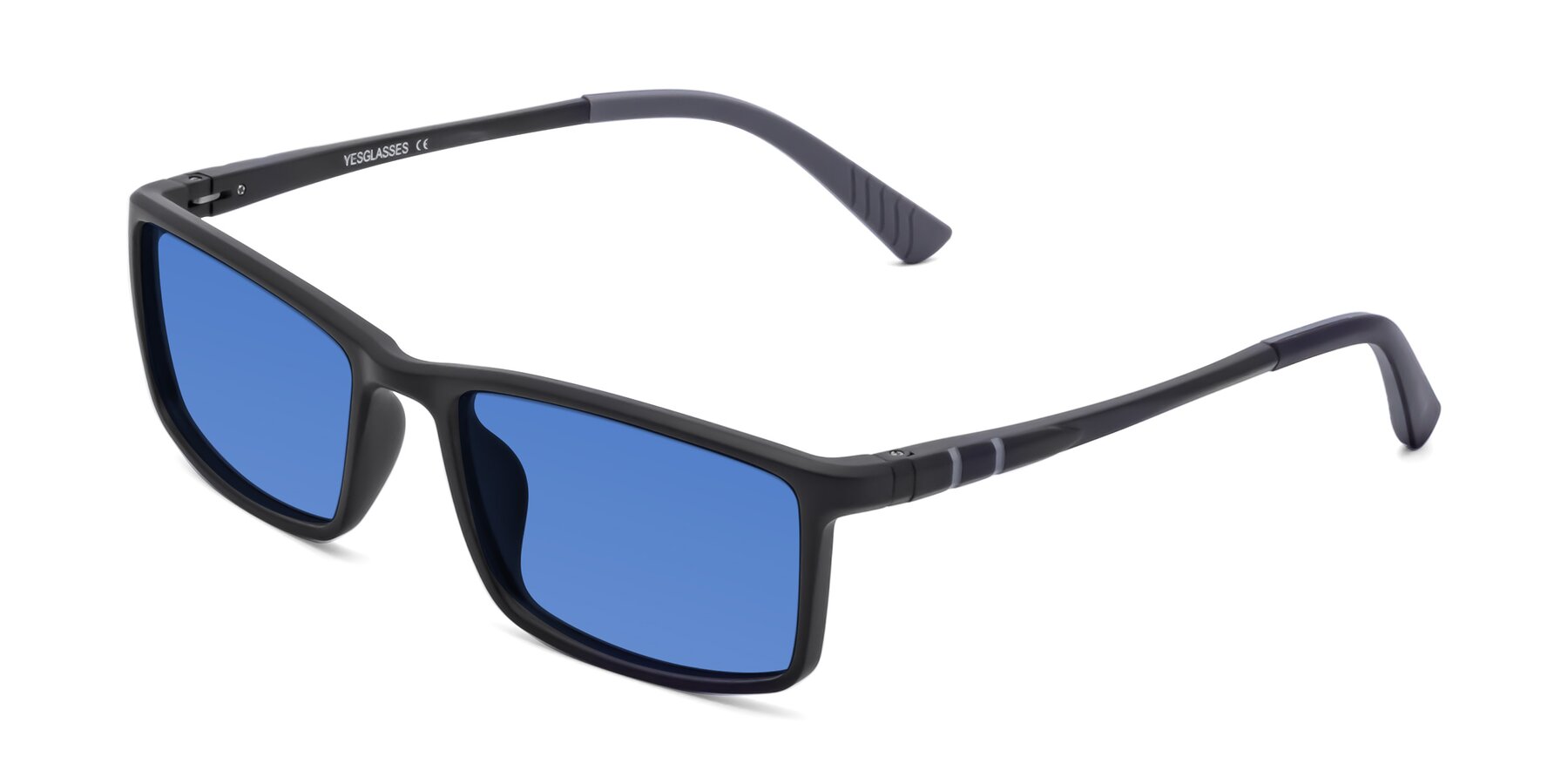 Angle of 9001 in Matte Black with Blue Tinted Lenses
