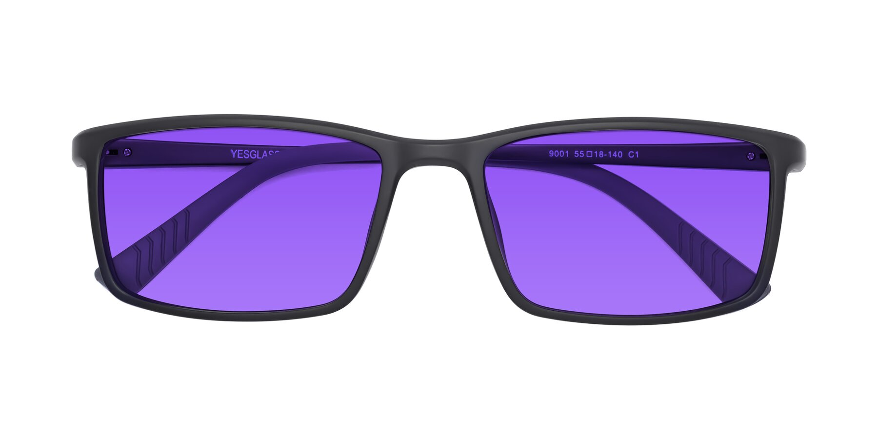 Folded Front of 9001 in Matte Black with Purple Tinted Lenses