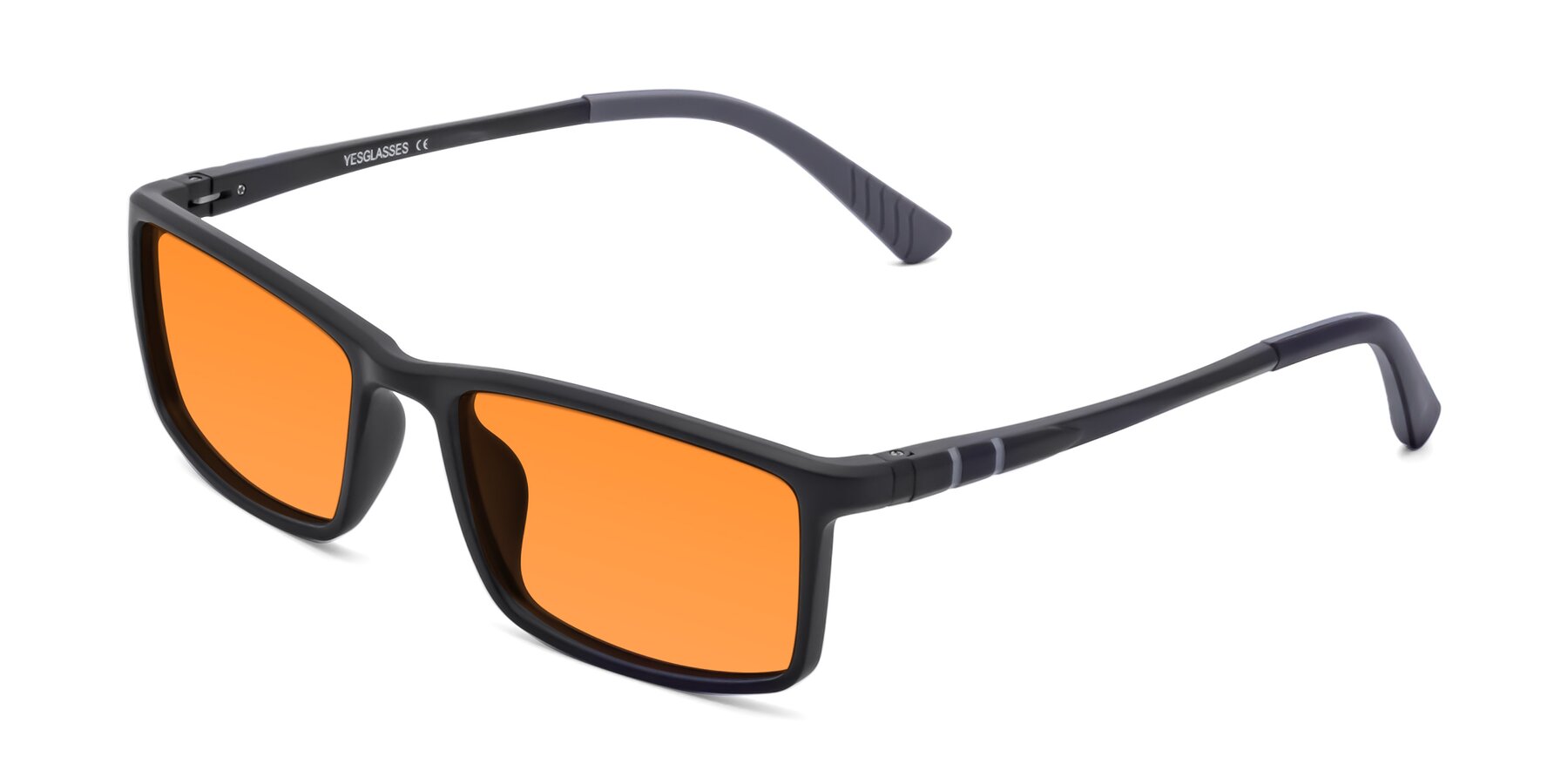Angle of 9001 in Matte Black with Orange Tinted Lenses