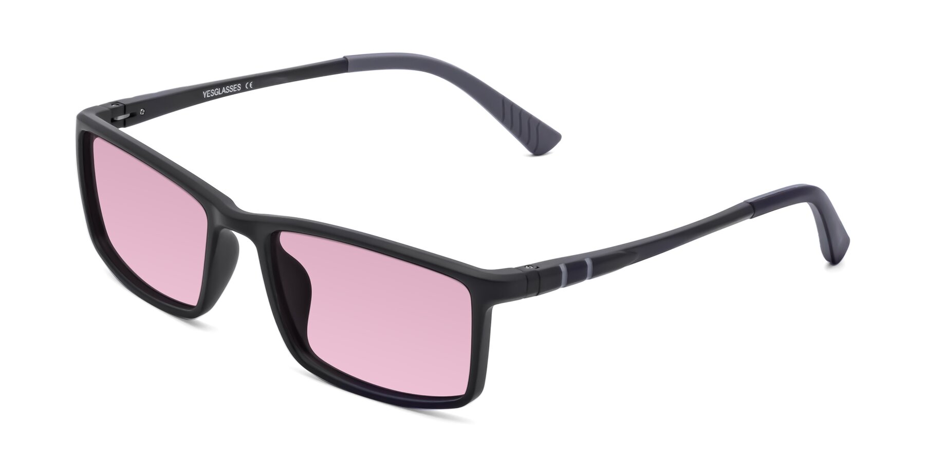 Angle of 9001 in Matte Black with Light Wine Tinted Lenses