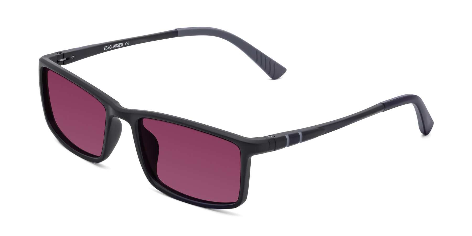 Angle of 9001 in Matte Black with Wine Tinted Lenses