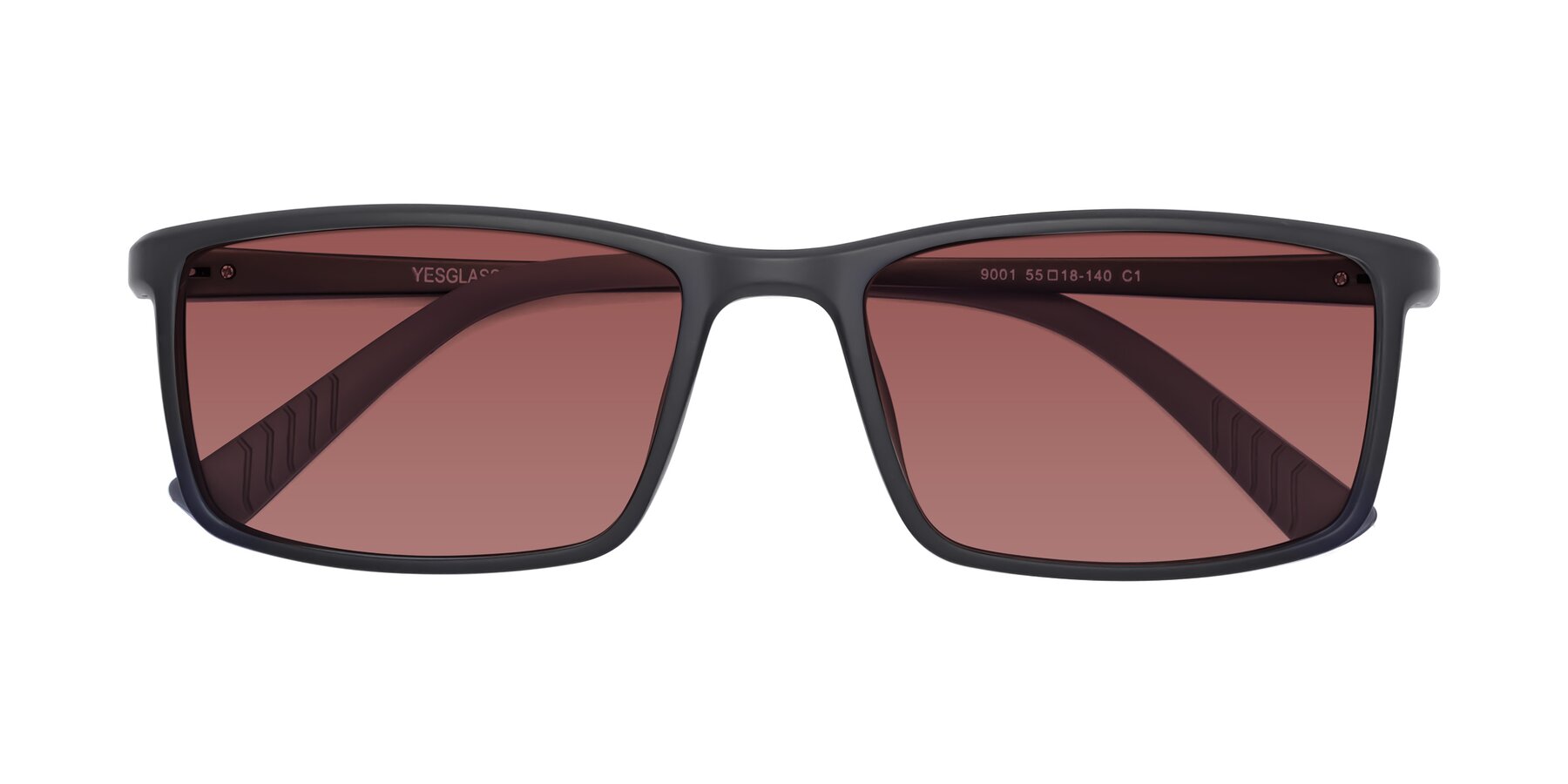 Folded Front of 9001 in Matte Black with Garnet Tinted Lenses