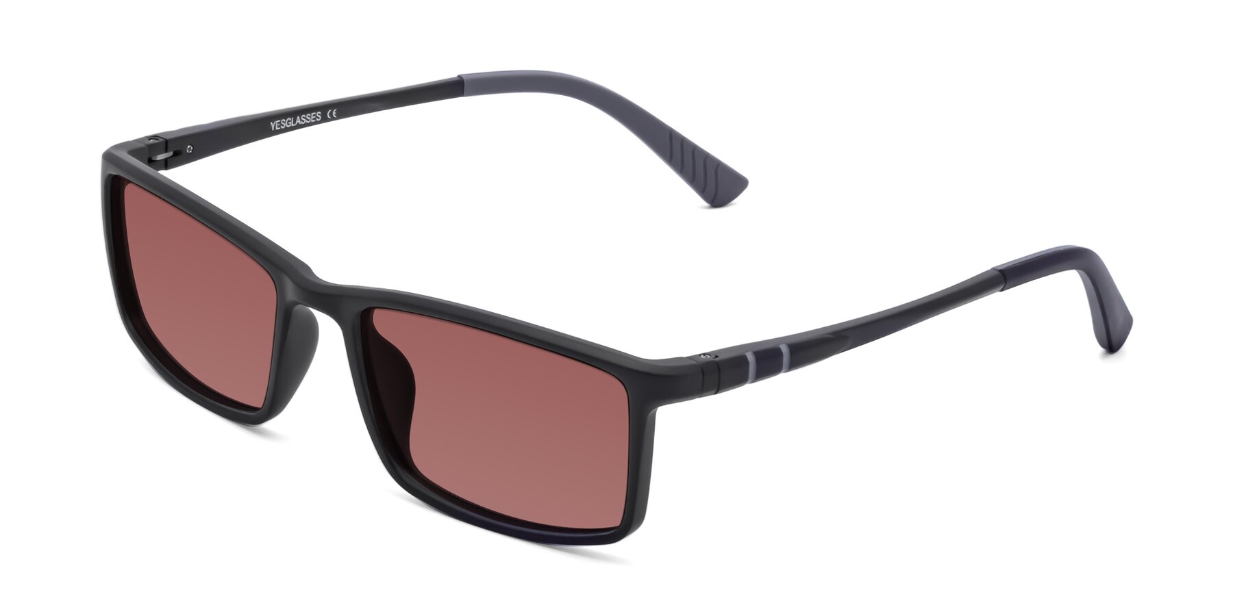 Angle of 9001 in Matte Black with Garnet Tinted Lenses