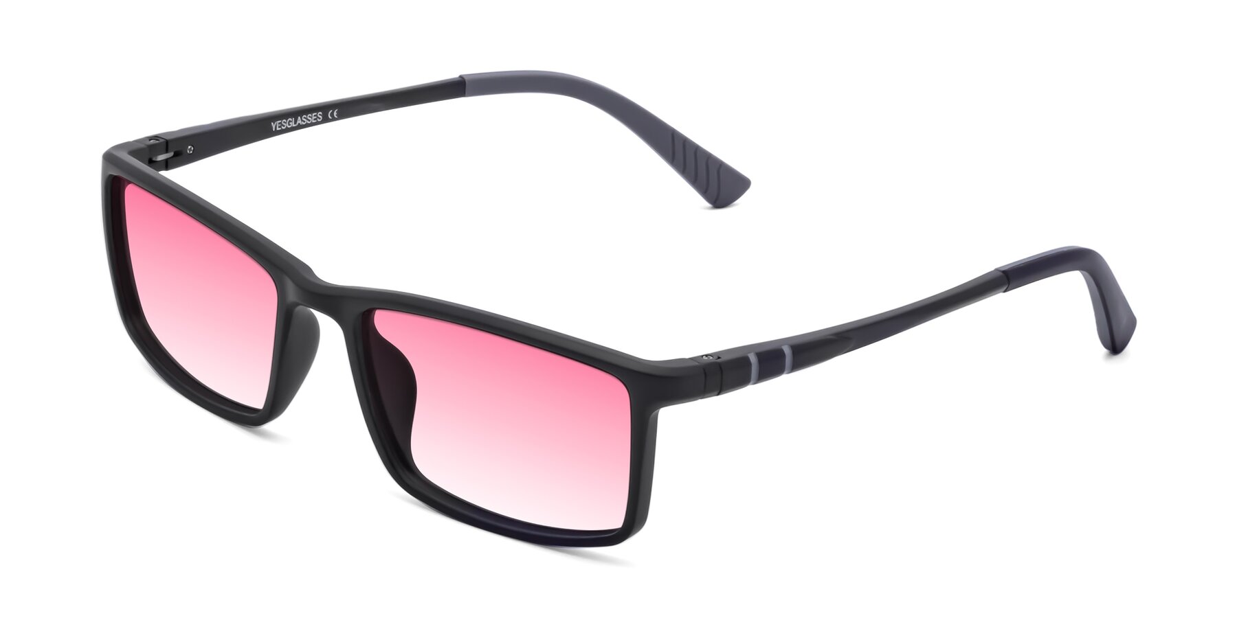 Angle of 9001 in Matte Black with Pink Gradient Lenses