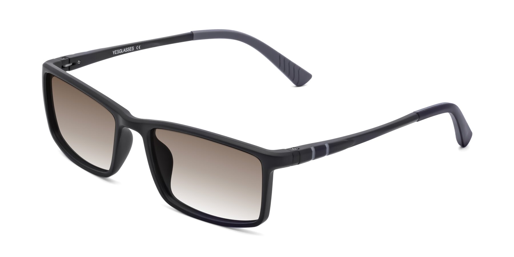 Angle of 9001 in Matte Black with Brown Gradient Lenses