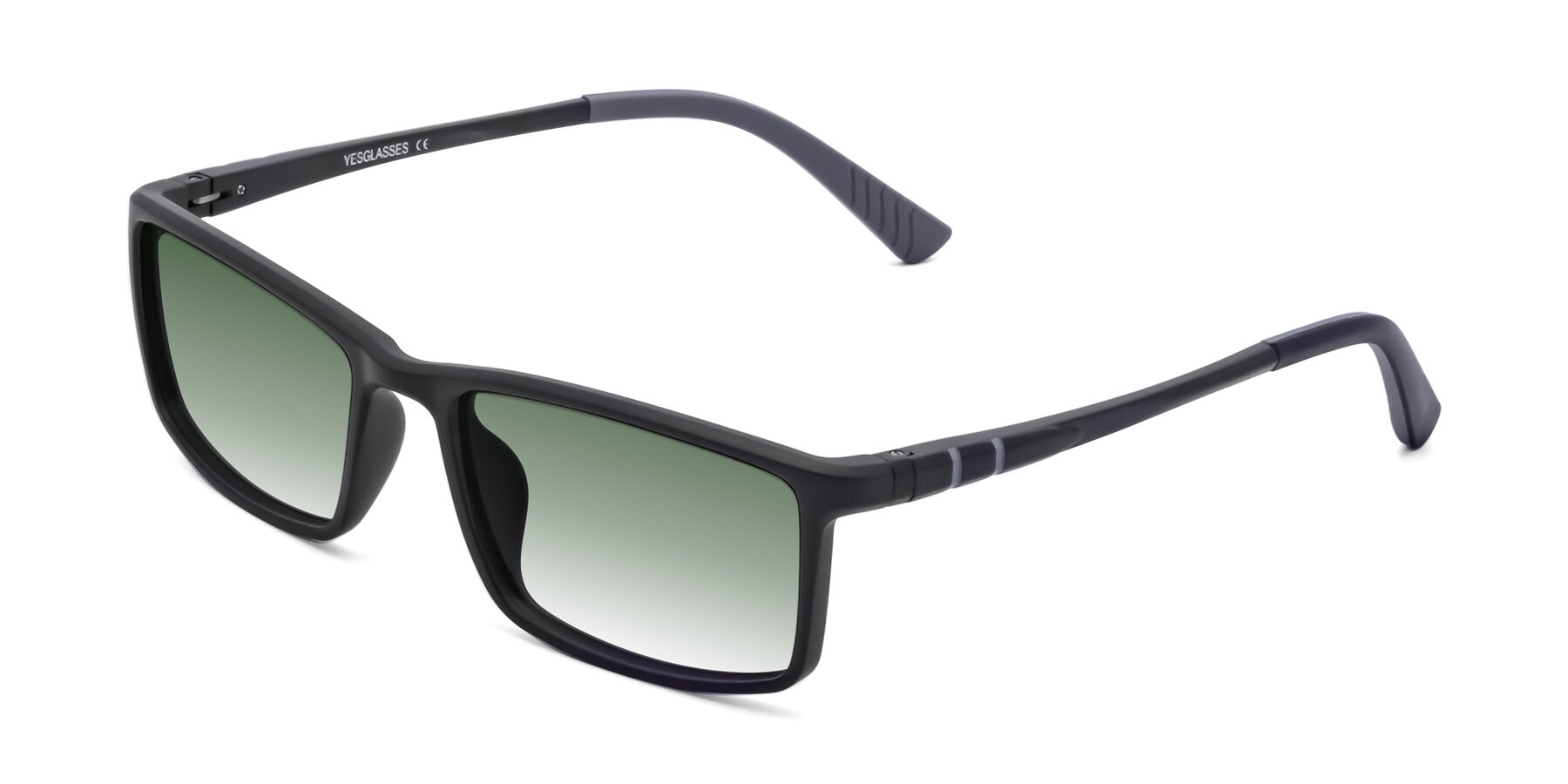 Angle of 9001 in Matte Black with Green Gradient Lenses