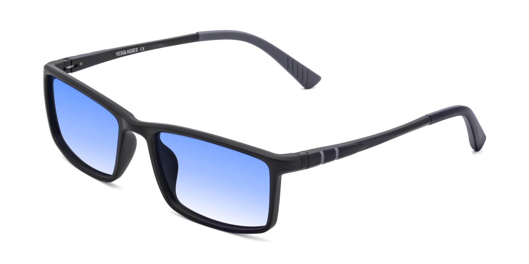 Angle of 9001 in Matte Black with Blue Gradient Lenses