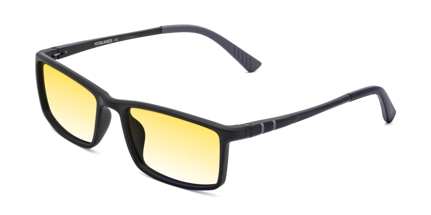 Angle of 9001 in Matte Black with Yellow Gradient Lenses