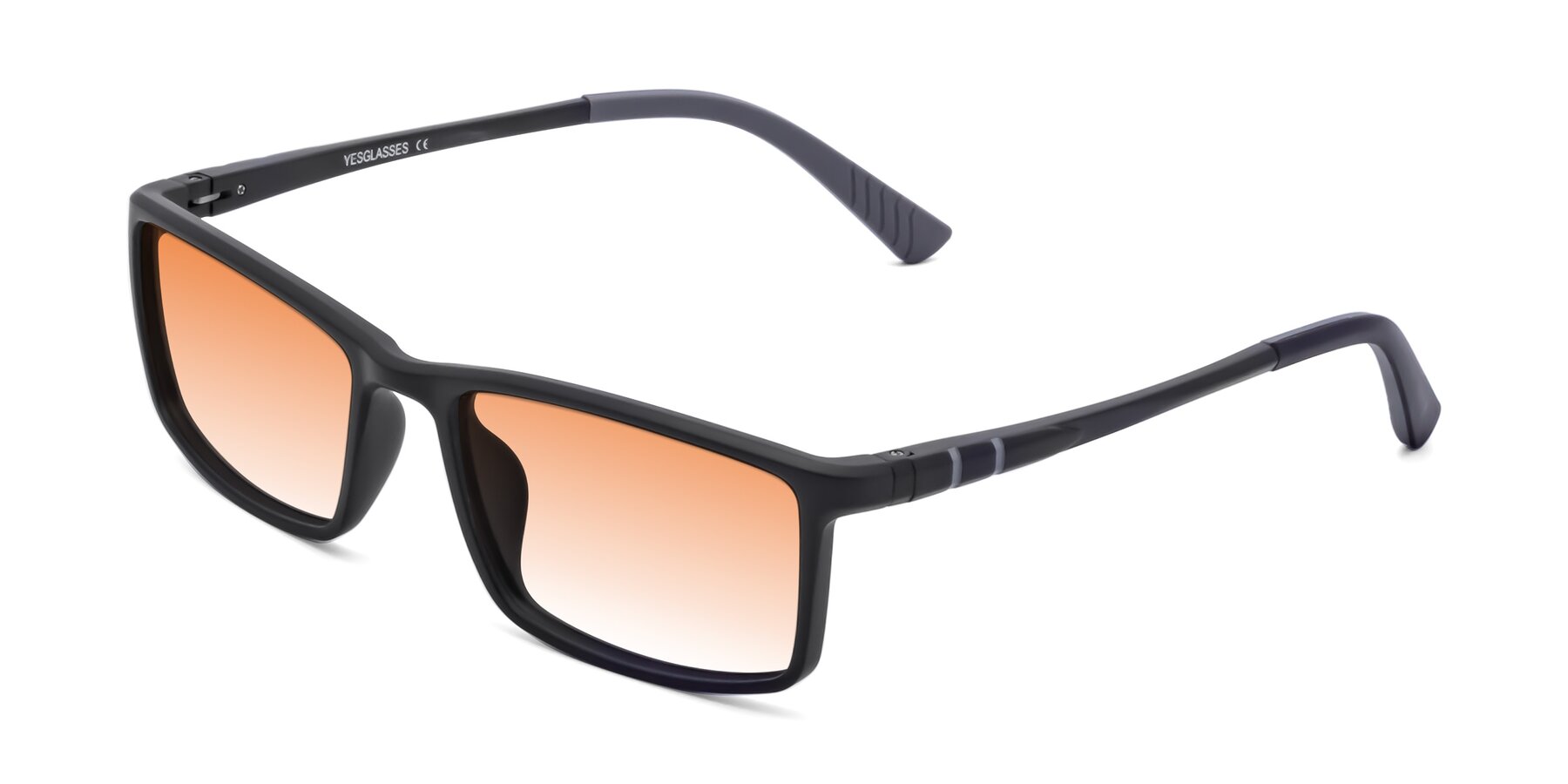 Angle of 9001 in Matte Black with Orange Gradient Lenses