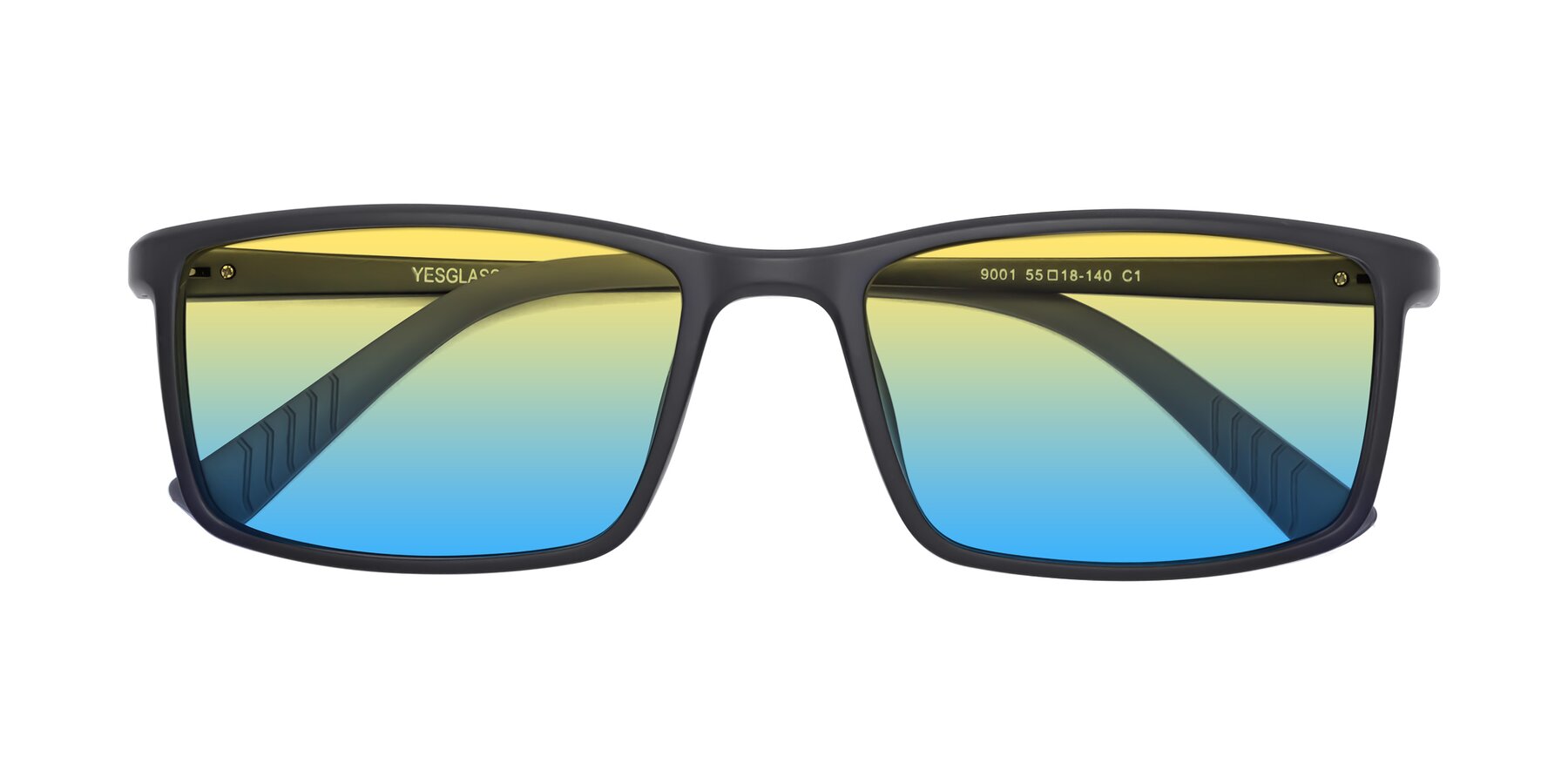Folded Front of 9001 in Matte Black with Yellow / Blue Gradient Lenses