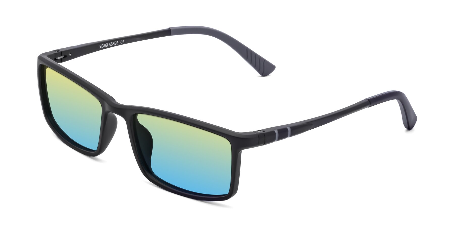 Angle of 9001 in Matte Black with Yellow / Blue Gradient Lenses