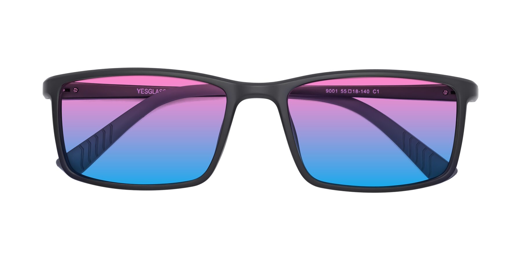Folded Front of 9001 in Matte Black with Pink / Blue Gradient Lenses