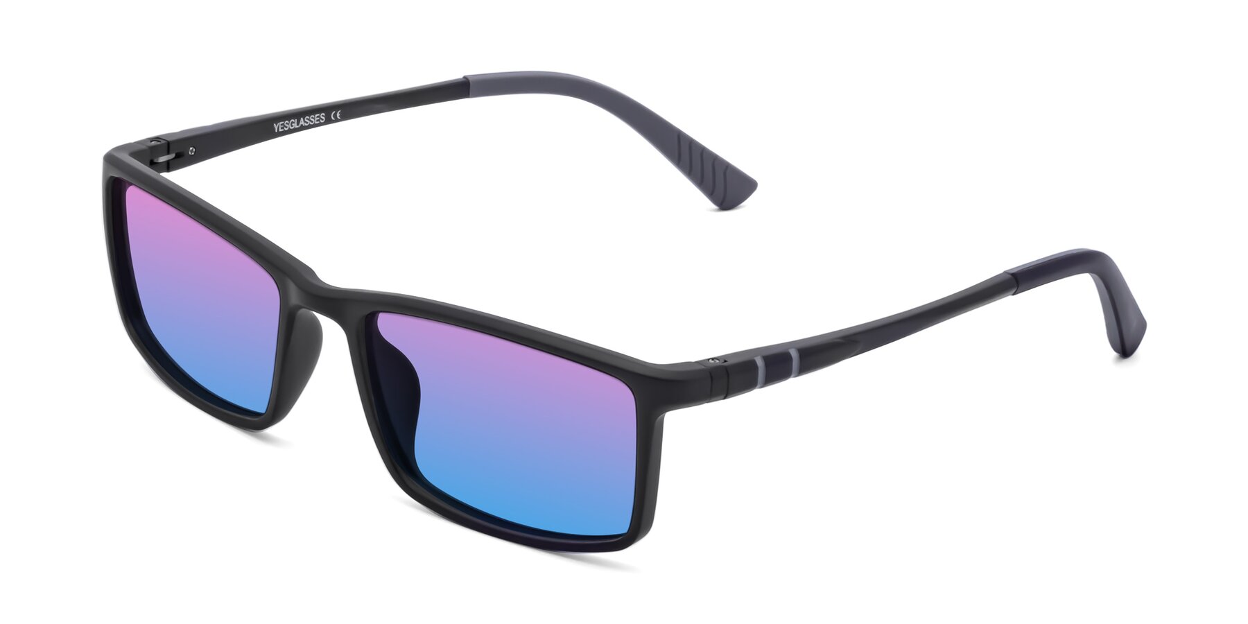 Angle of 9001 in Matte Black with Pink / Blue Gradient Lenses