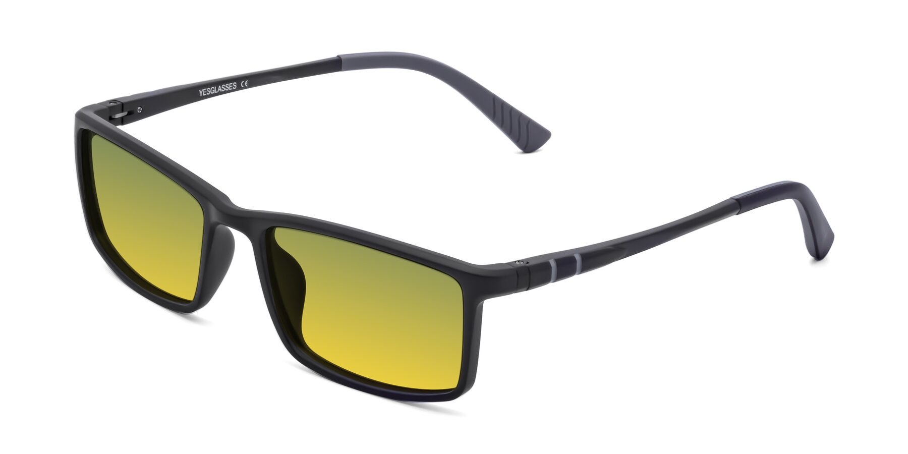 Angle of 9001 in Matte Black with Green / Yellow Gradient Lenses