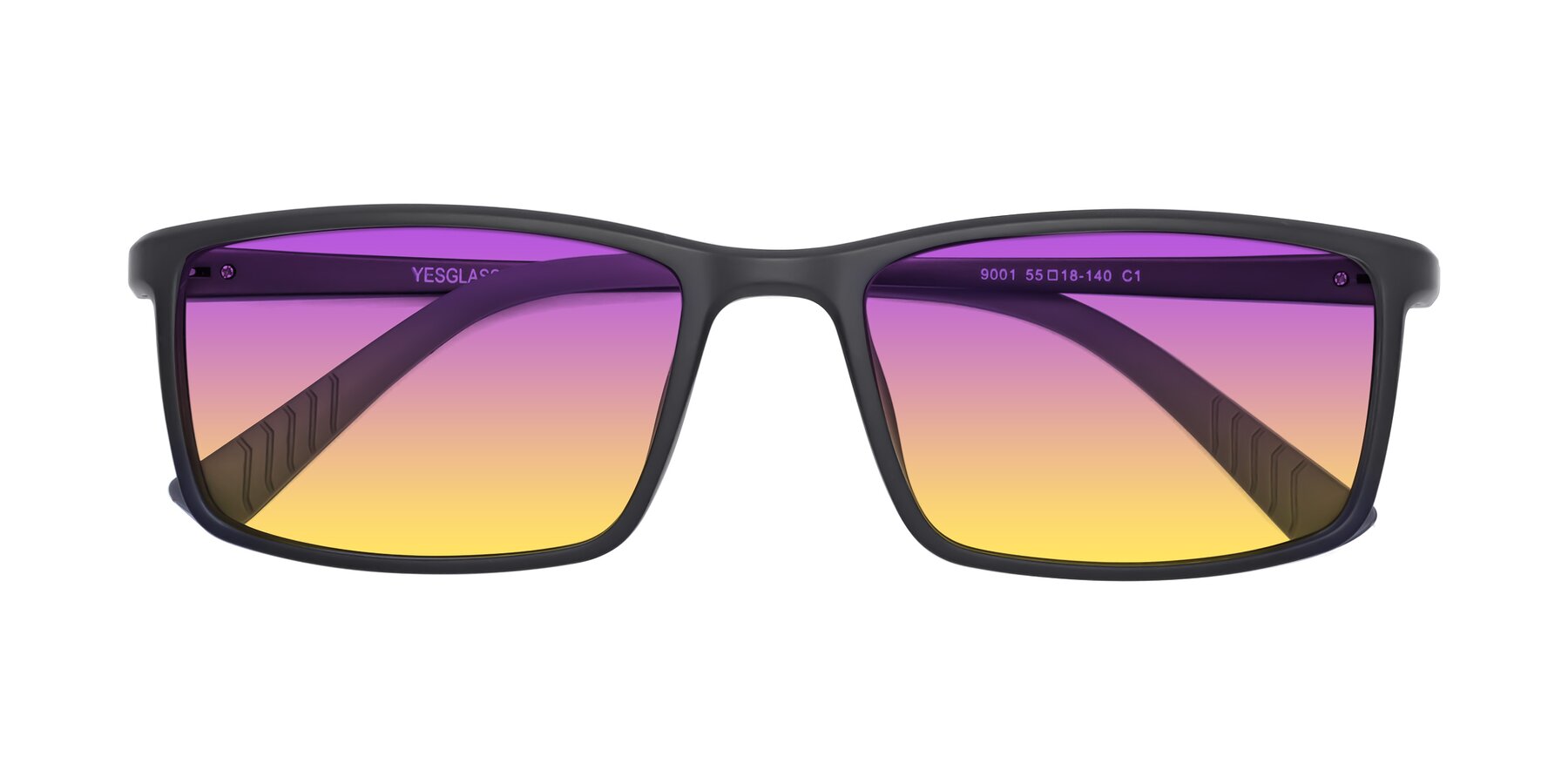 Folded Front of 9001 in Matte Black with Purple / Yellow Gradient Lenses