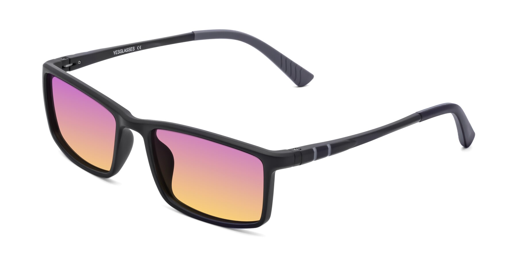 Angle of 9001 in Matte Black with Purple / Yellow Gradient Lenses