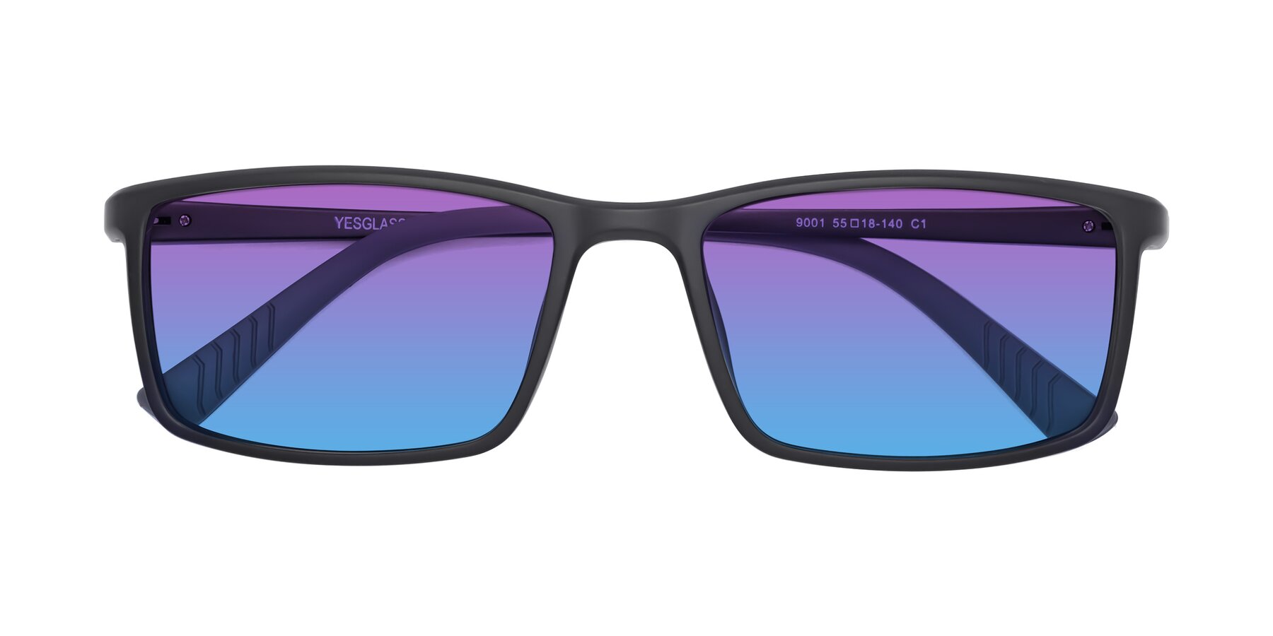 Folded Front of 9001 in Matte Black with Purple / Blue Gradient Lenses
