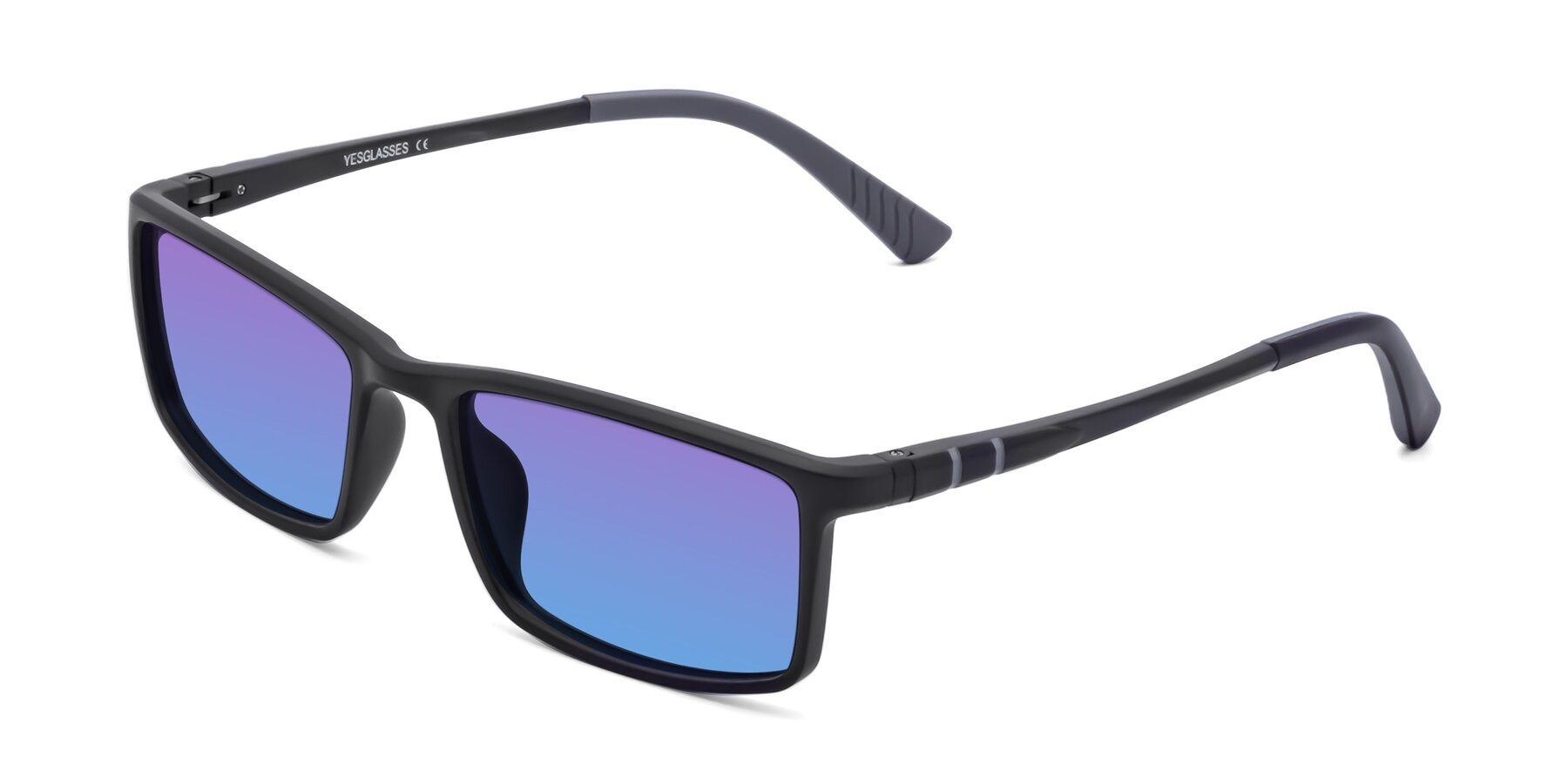 Angle of 9001 in Matte Black with Purple / Blue Gradient Lenses