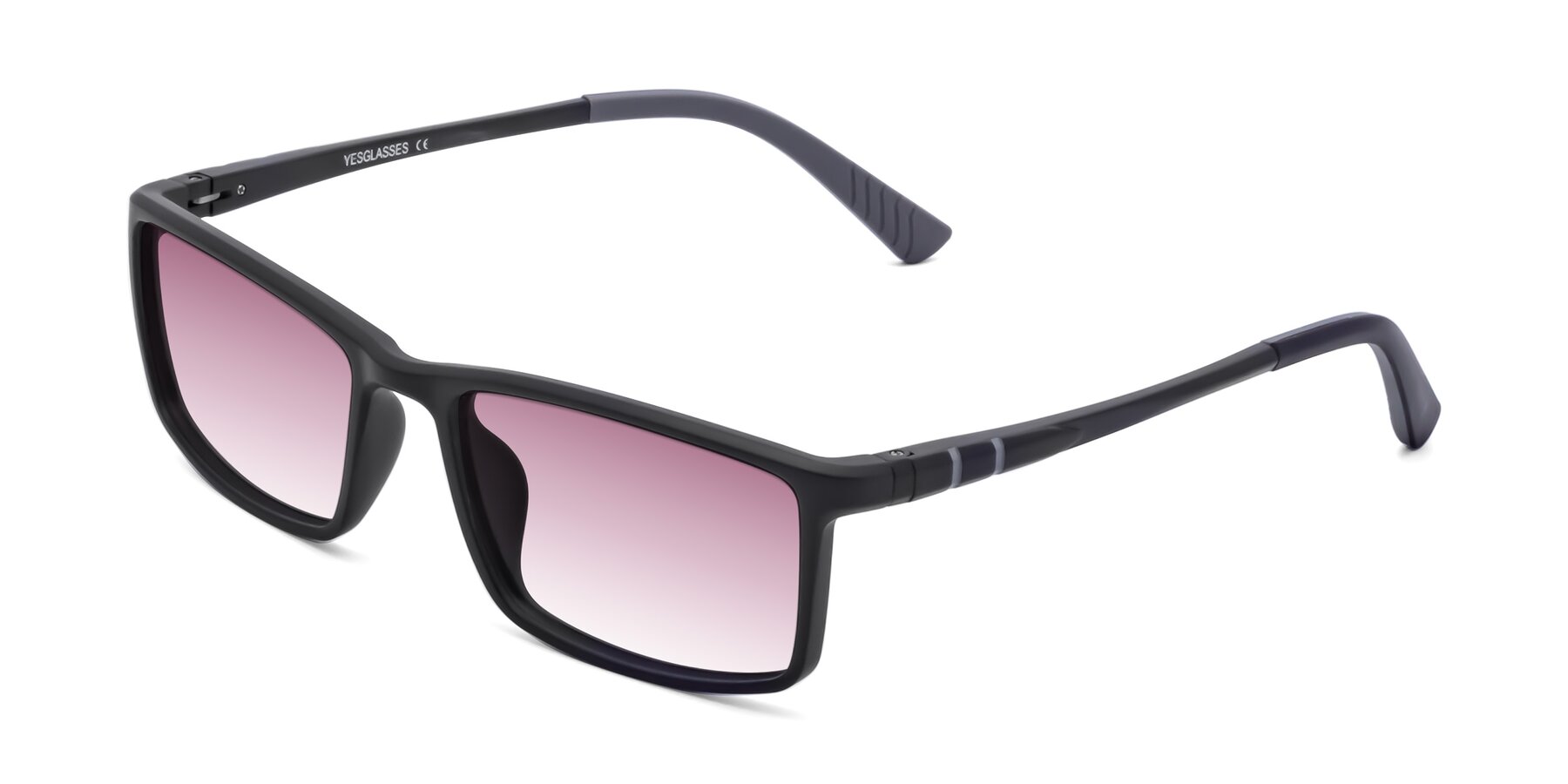 Angle of 9001 in Matte Black with Wine Gradient Lenses