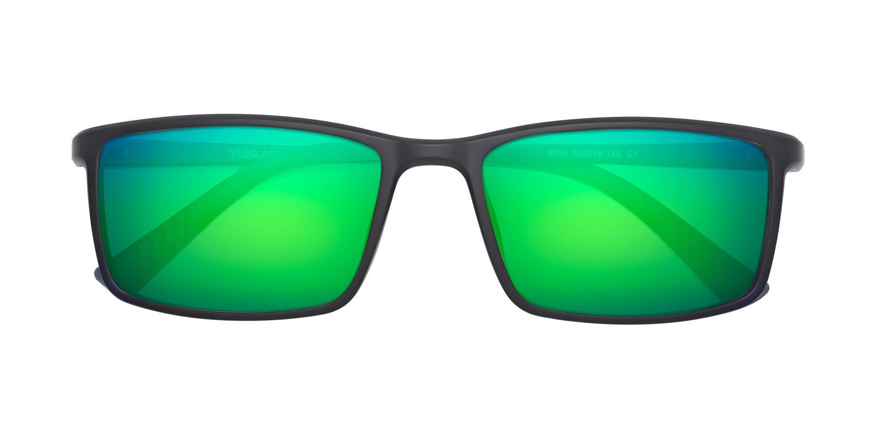 Folded Front of 9001 in Matte Black with Green Mirrored Lenses