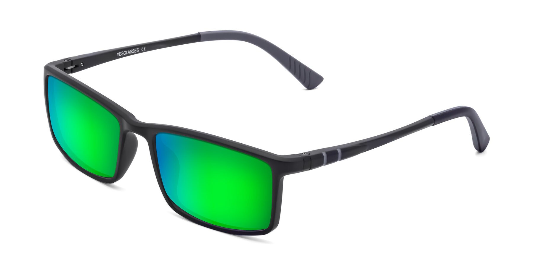 Angle of 9001 in Matte Black with Green Mirrored Lenses