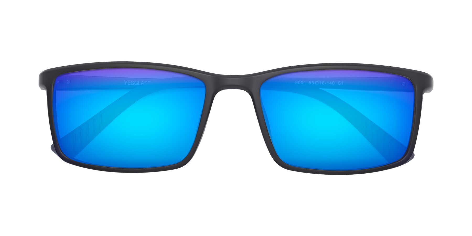 Folded Front of 9001 in Matte Black with Blue Mirrored Lenses