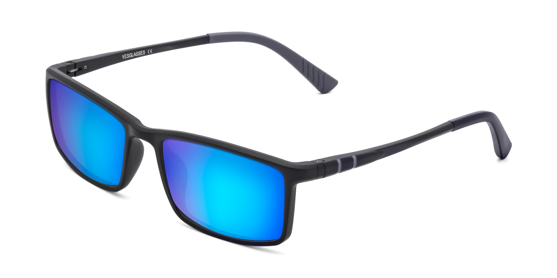 Angle of 9001 in Matte Black with Blue Mirrored Lenses