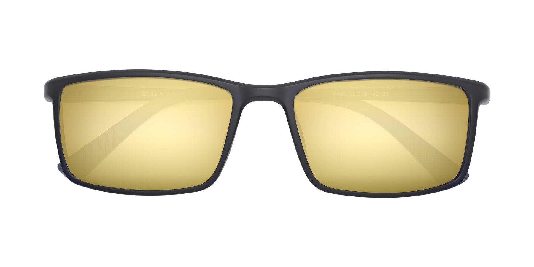 Folded Front of 9001 in Matte Black with Gold Mirrored Lenses