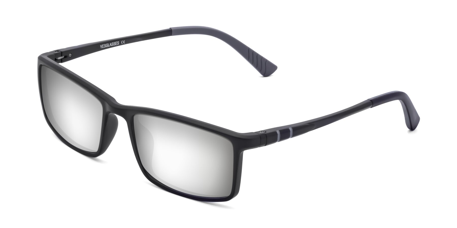 Angle of 9001 in Matte Black with Silver Mirrored Lenses