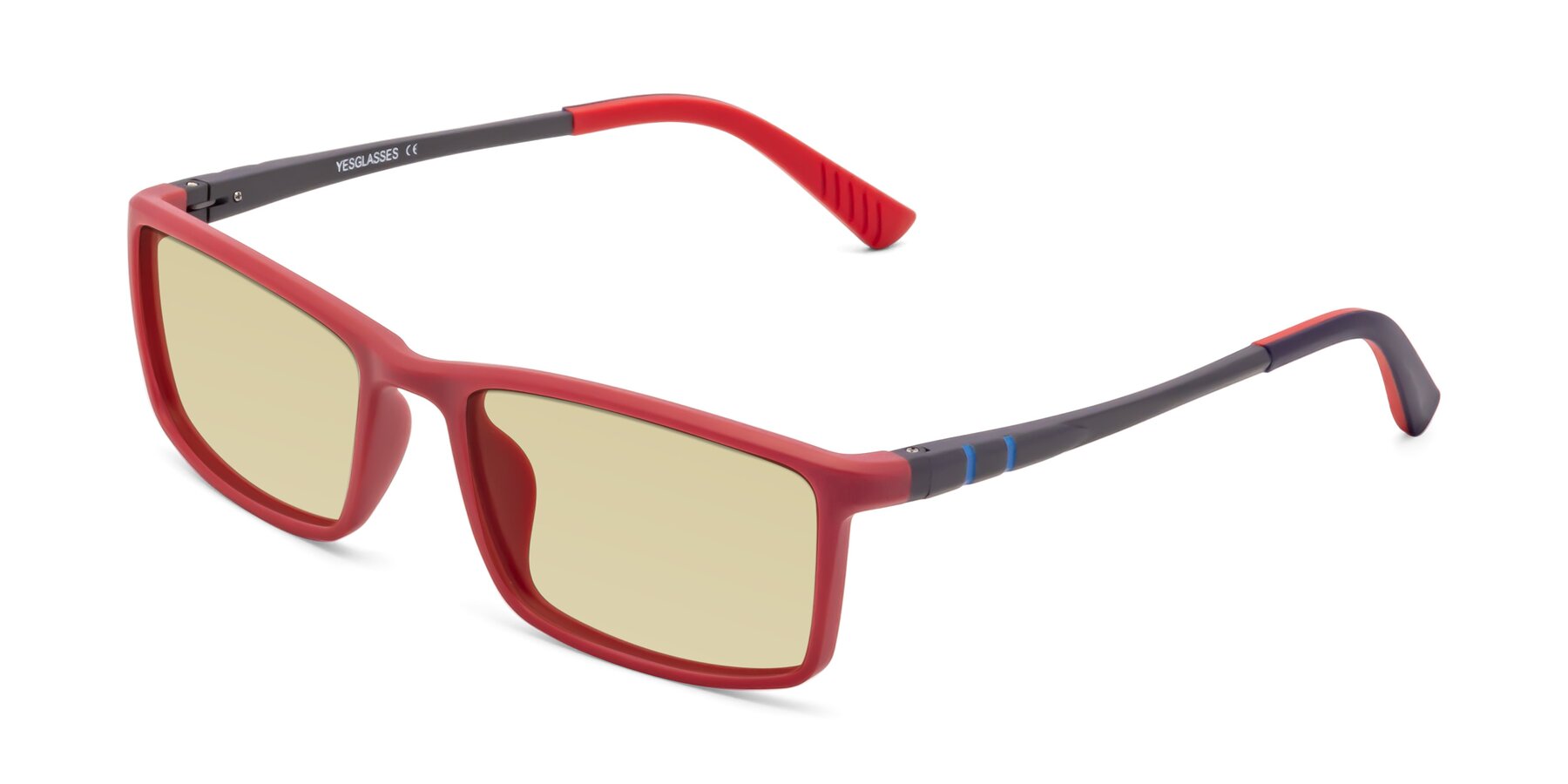 Angle of 9001 in Red with Light Champagne Tinted Lenses