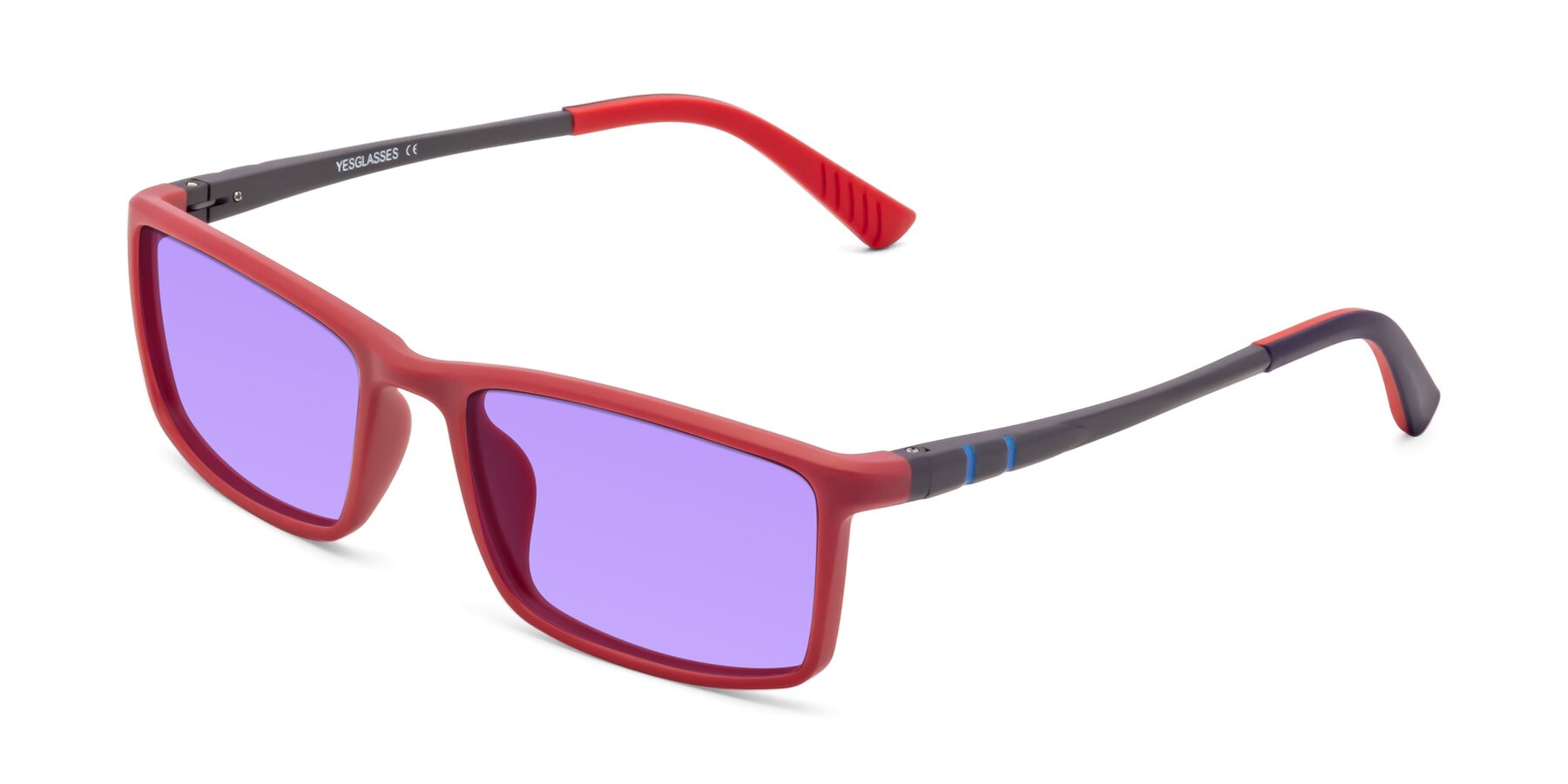 Angle of 9001 in Red with Medium Purple Tinted Lenses