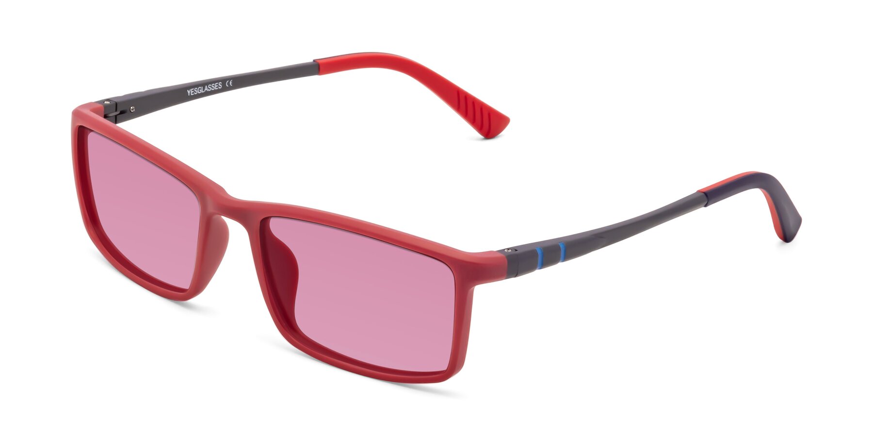 Angle of 9001 in Red with Medium Wine Tinted Lenses