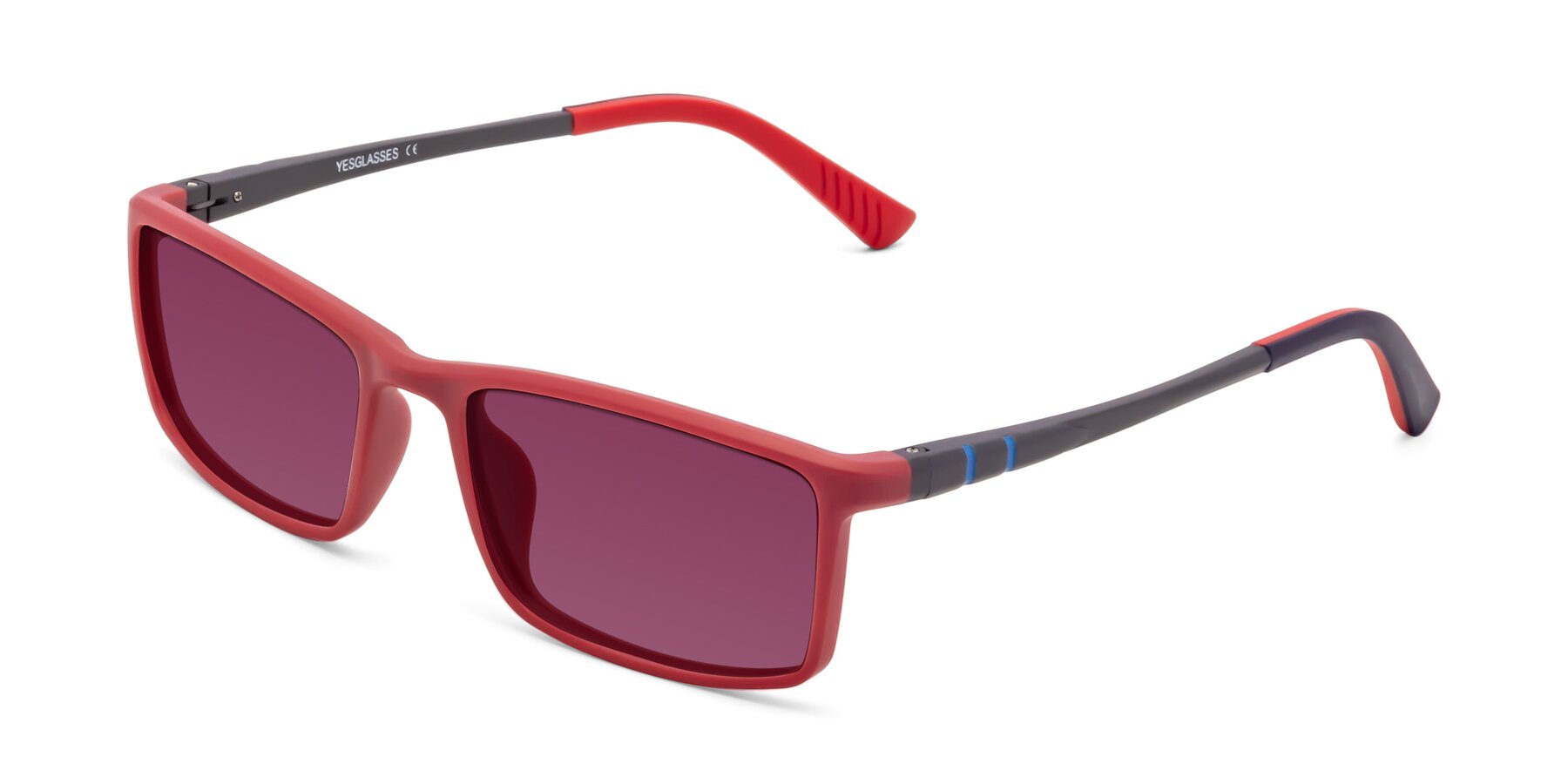 Angle of 9001 in Red with Wine Tinted Lenses