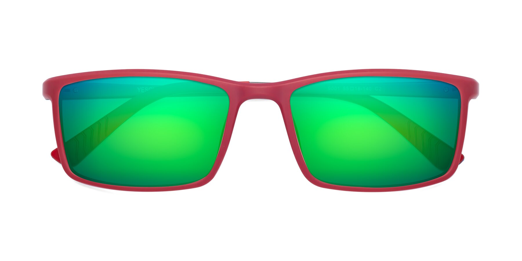 Folded Front of 9001 in Red with Green Mirrored Lenses