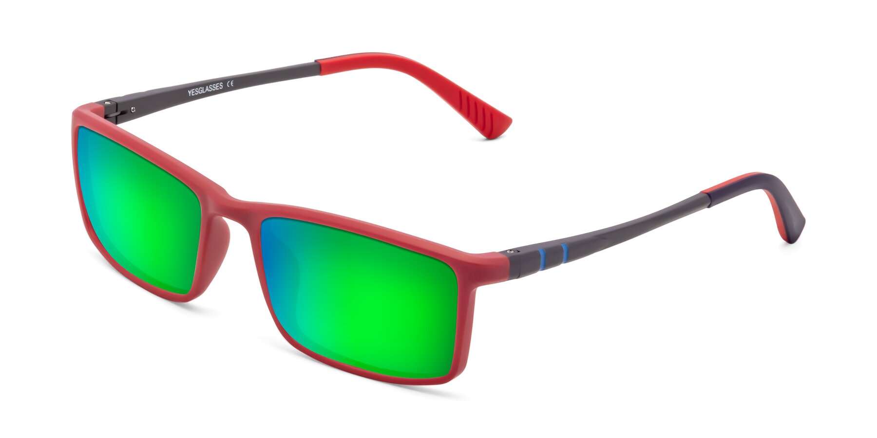 Angle of 9001 in Red with Green Mirrored Lenses