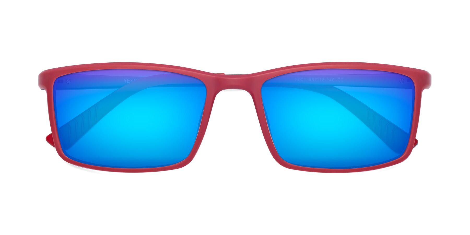 Folded Front of 9001 in Red with Blue Mirrored Lenses