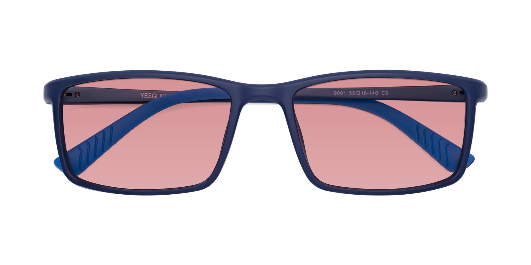 Folded Front of 9001 in Dark Blue with Medium Garnet Tinted Lenses