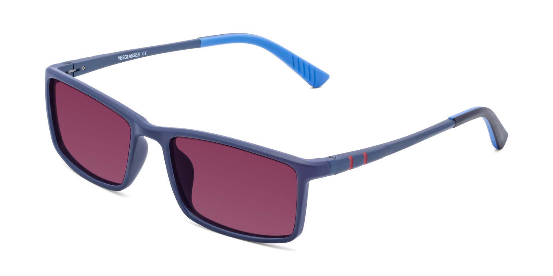 Angle of 9001 in Dark Blue with Wine Tinted Lenses