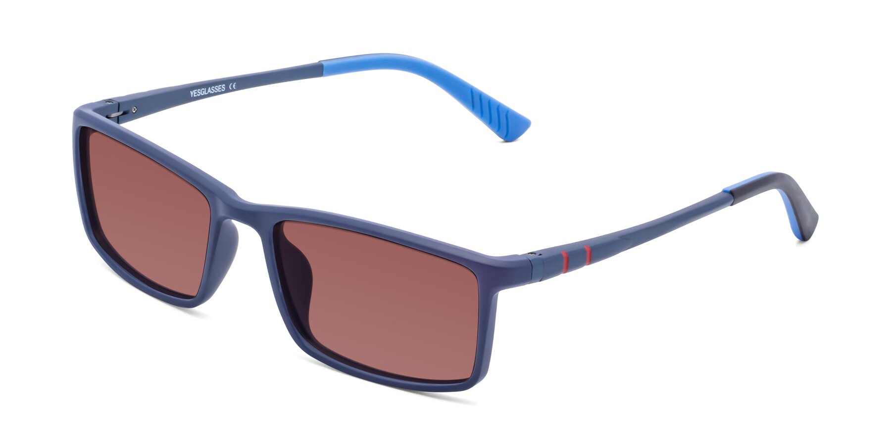 Angle of 9001 in Dark Blue with Garnet Tinted Lenses