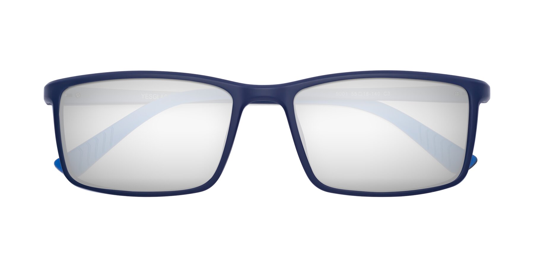 Folded Front of 9001 in Dark Blue with Silver Mirrored Lenses