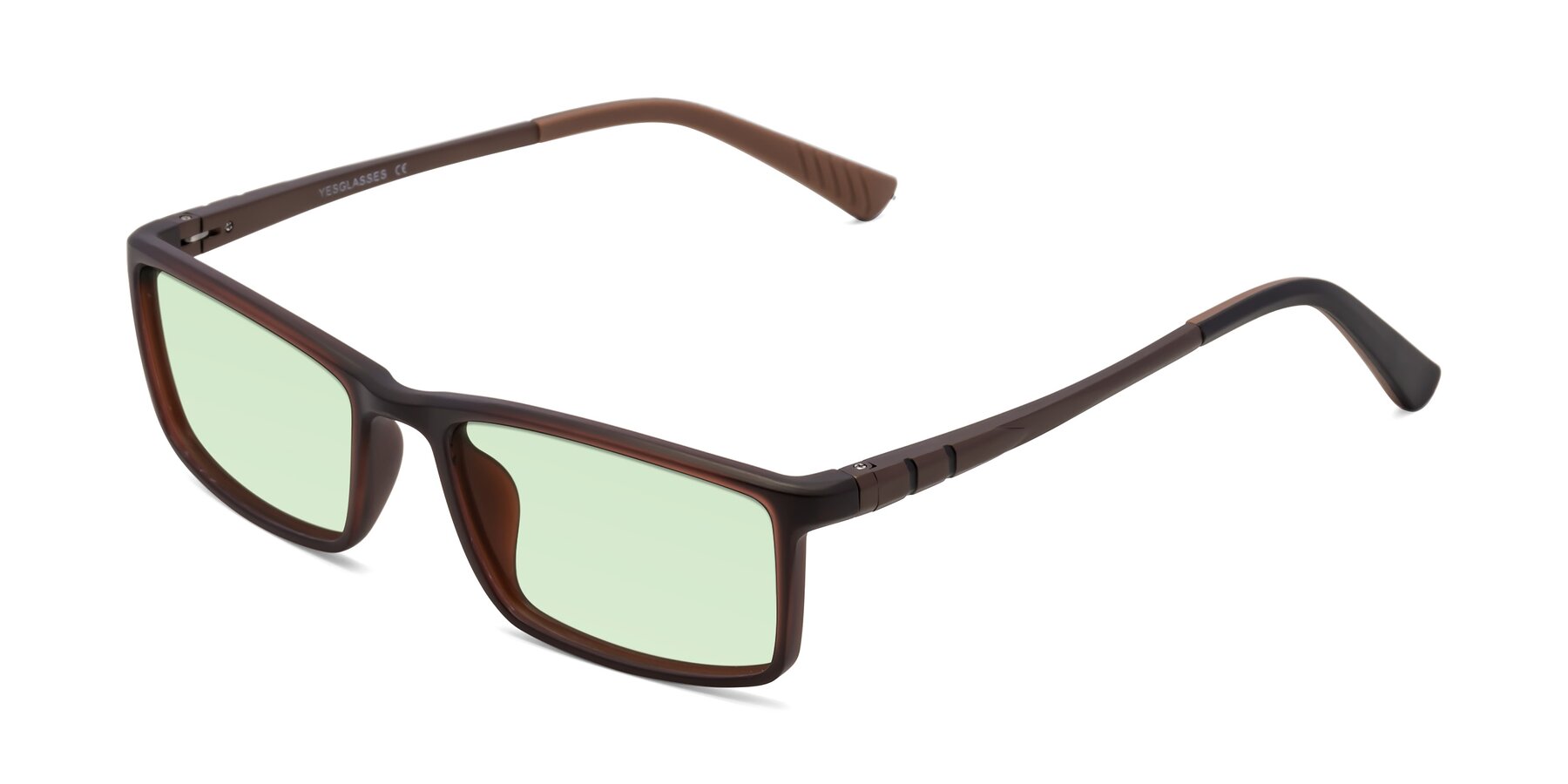 Angle of 9001 in Coffee with Light Green Tinted Lenses