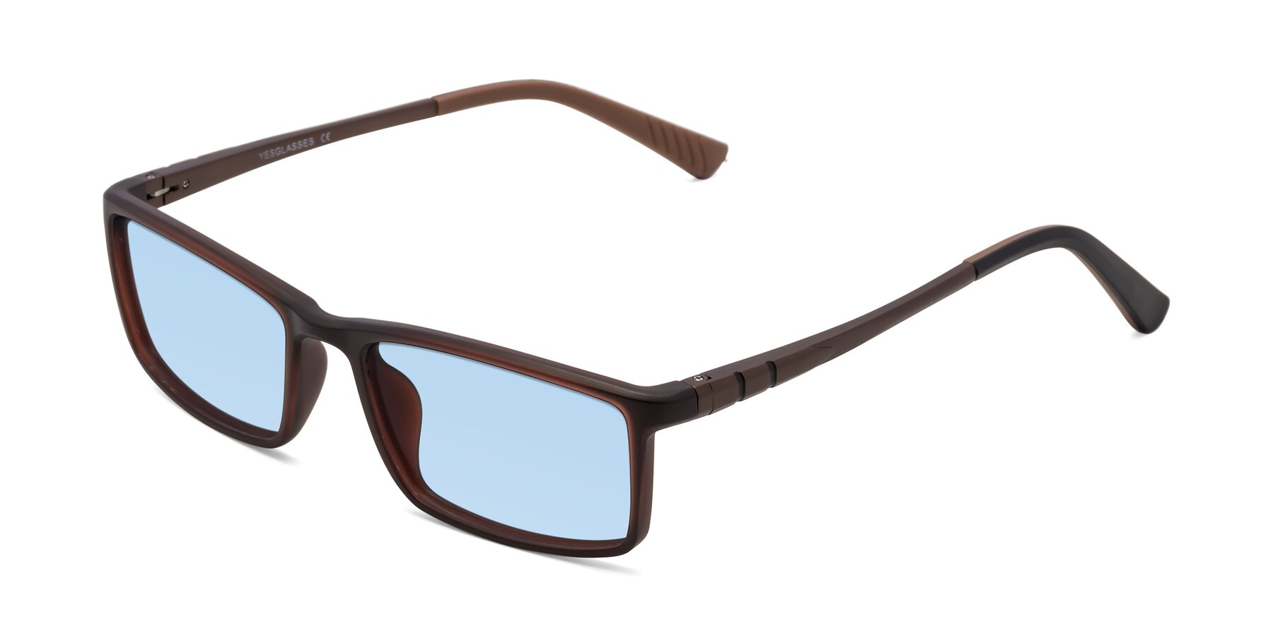 Angle of 9001 in Coffee with Light Blue Tinted Lenses