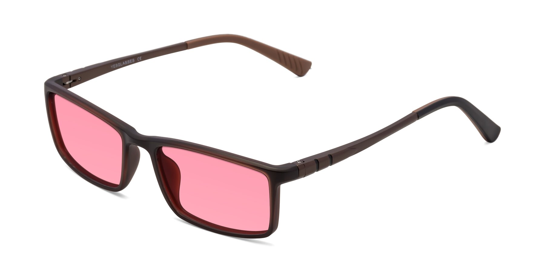 Angle of 9001 in Coffee with Pink Tinted Lenses