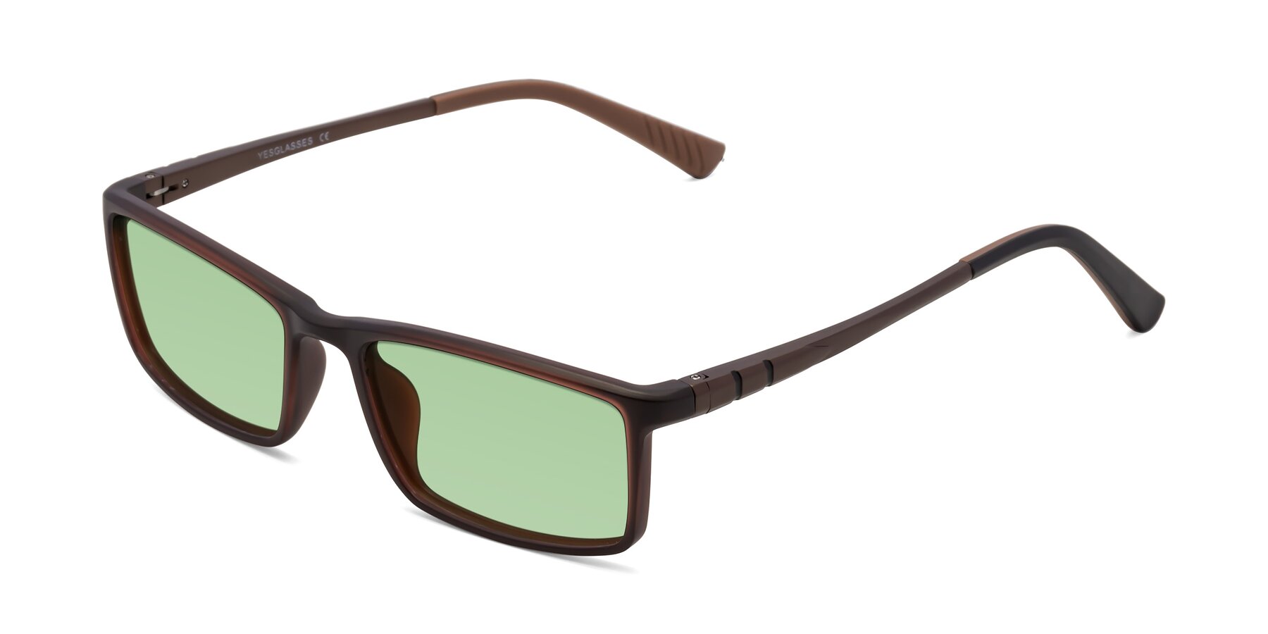 Angle of 9001 in Coffee with Medium Green Tinted Lenses