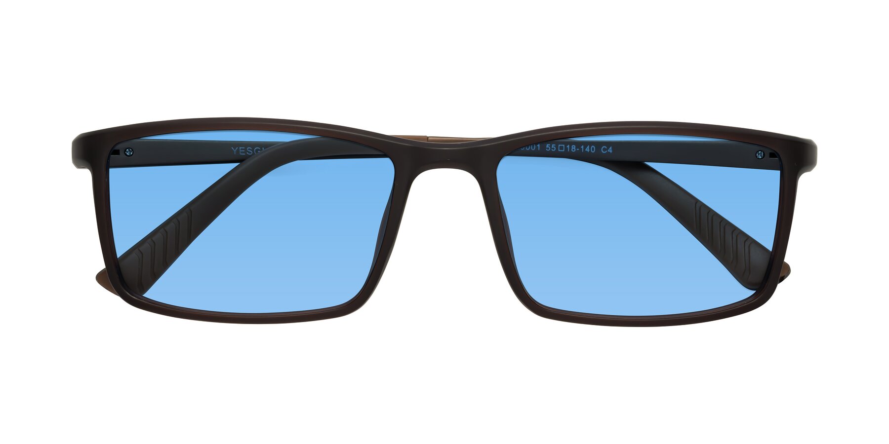 Folded Front of 9001 in Coffee with Medium Blue Tinted Lenses