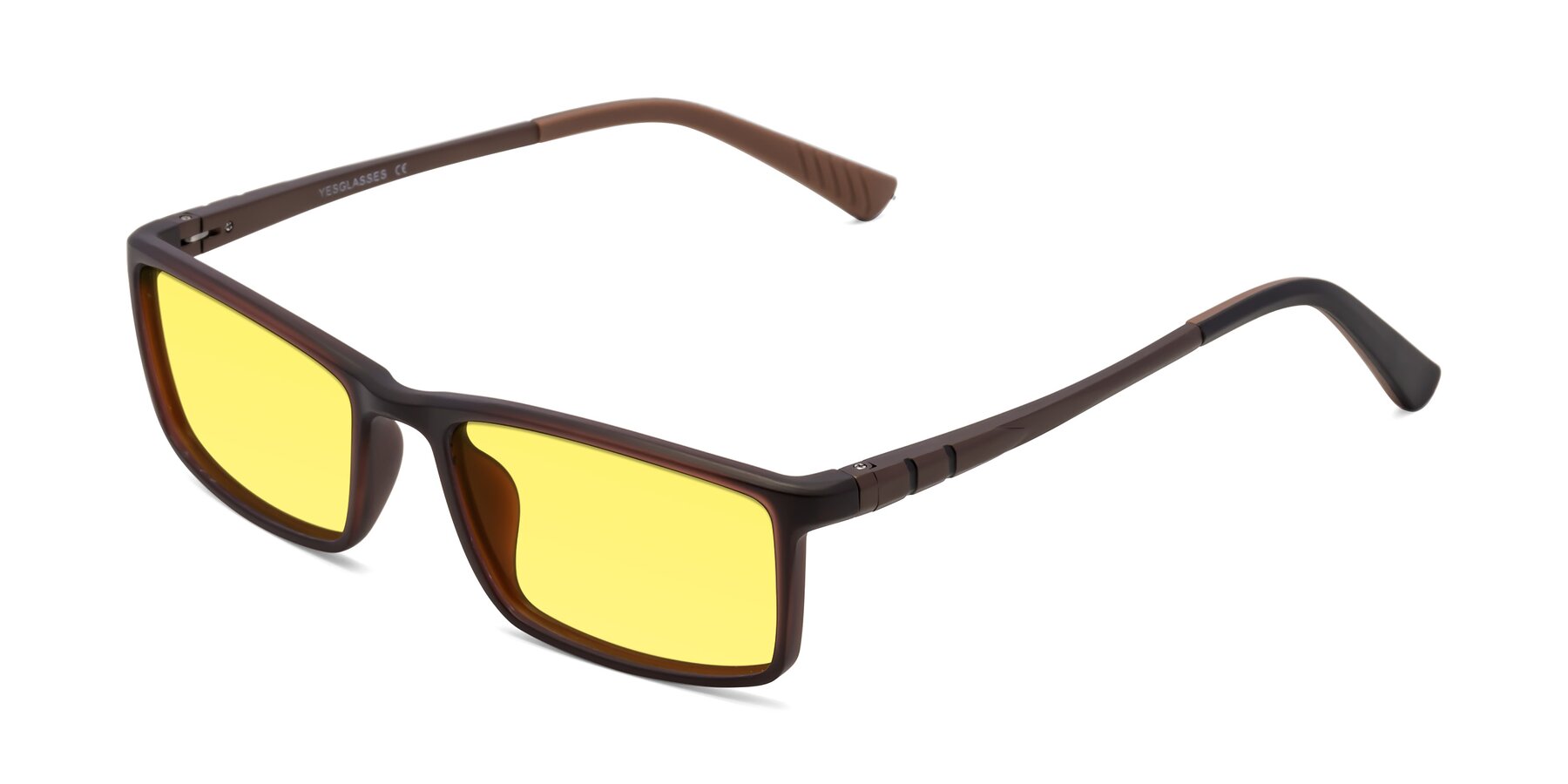Angle of 9001 in Coffee with Medium Yellow Tinted Lenses